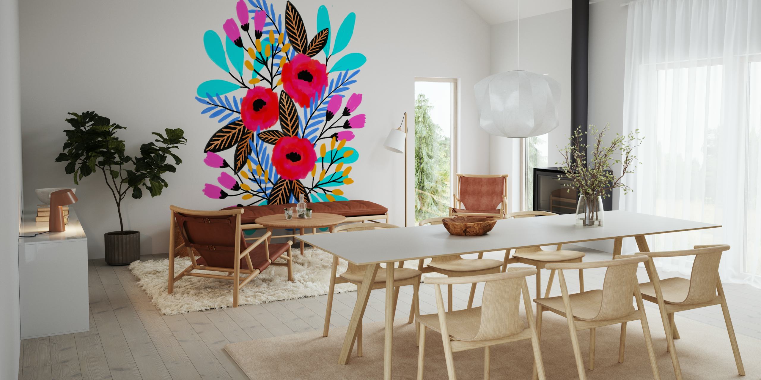 Colorful floral wallpaper design for interiors